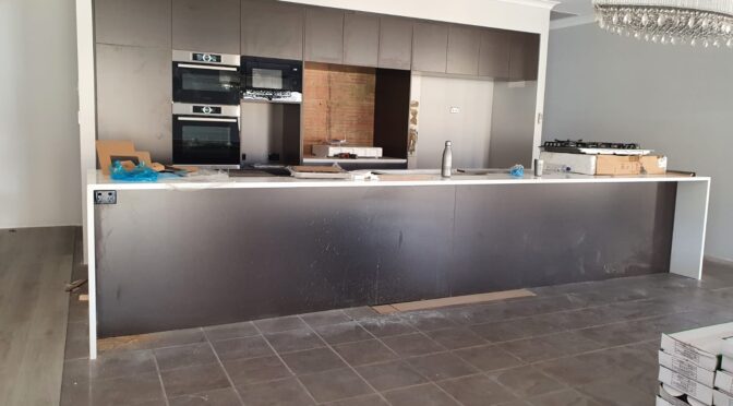 New Kitchen/ stone benchtop with waterfalls