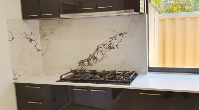 New Kitchen with stone waterfall